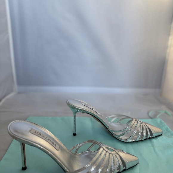 New Aquazzura Metallic Silver Strappy Mule size 37 - Picture 1 of 3